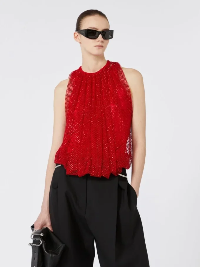 Haut en maille avec cristaux, rouge