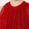 Haut en maille avec cristaux, rouge