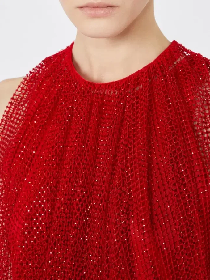 Haut en maille avec cristaux, rouge