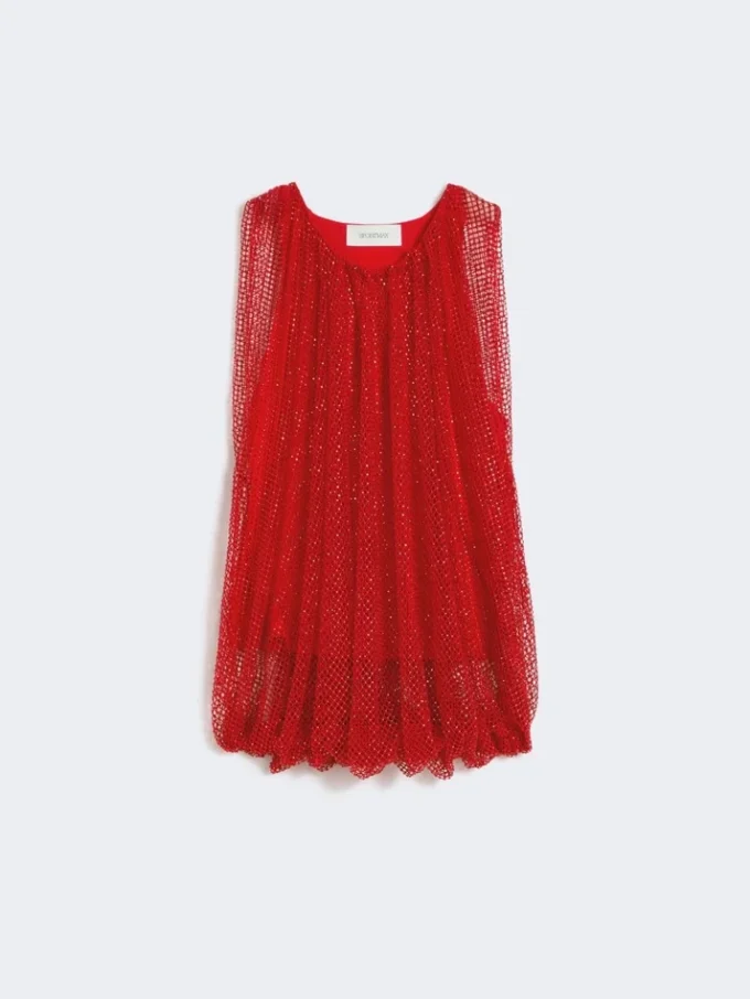 Haut en maille avec cristaux, rouge