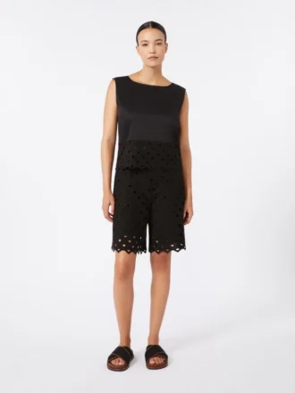 Haut en popeline et dentelle macramé, noir