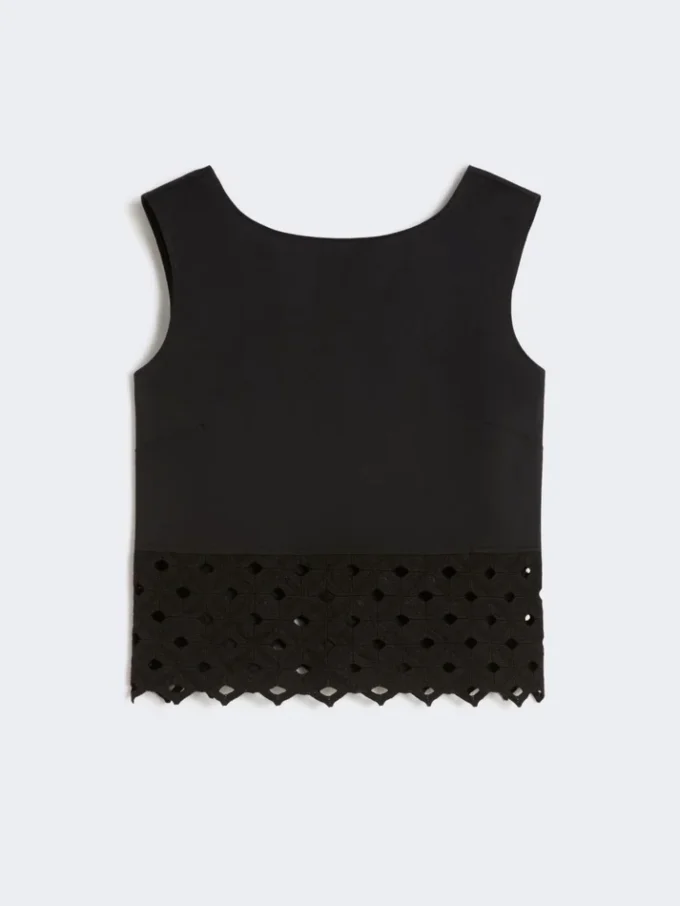 Haut en popeline et dentelle macramé, noir Haut en popeline et dentelle macramé, noir
