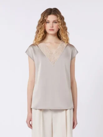 Haut féminin en satin, couleur nude