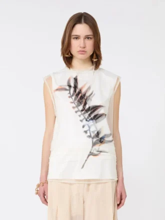 Haut sans manches double épaisseur en satin et tulle, blanc