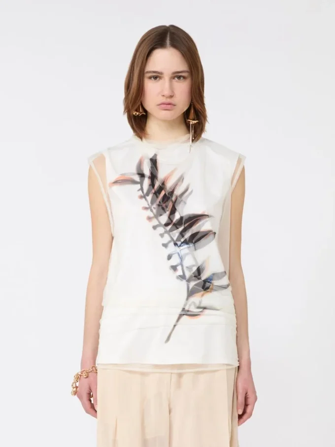 Haut sans manches double épaisseur en satin et tulle, blanc Haut sans manches double épaisseur en satin et tulle, blanc