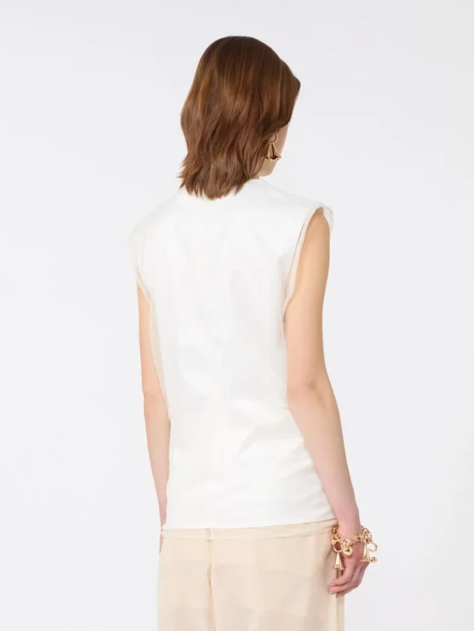 Haut sans manches double épaisseur en satin et tulle, blanc Haut sans manches double épaisseur en satin et tulle, blanc