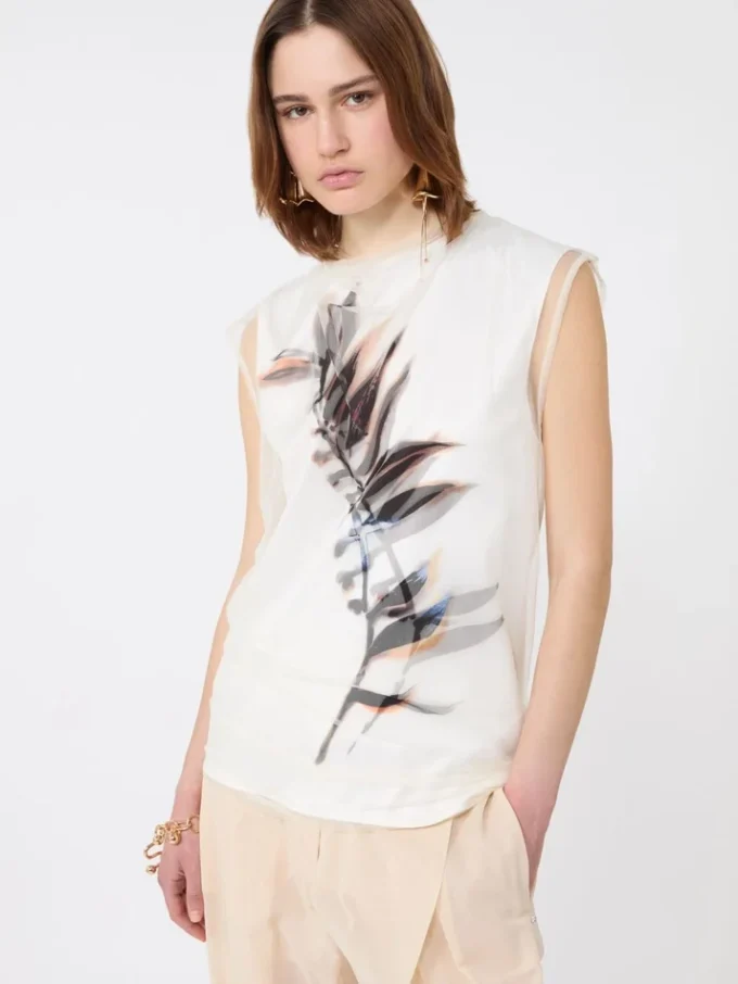 Haut sans manches double épaisseur en satin et tulle, blanc Haut sans manches double épaisseur en satin et tulle, blanc