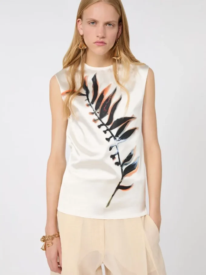 Haut sans manches double épaisseur en satin et tulle, blanc Haut sans manches double épaisseur en satin et tulle, blanc