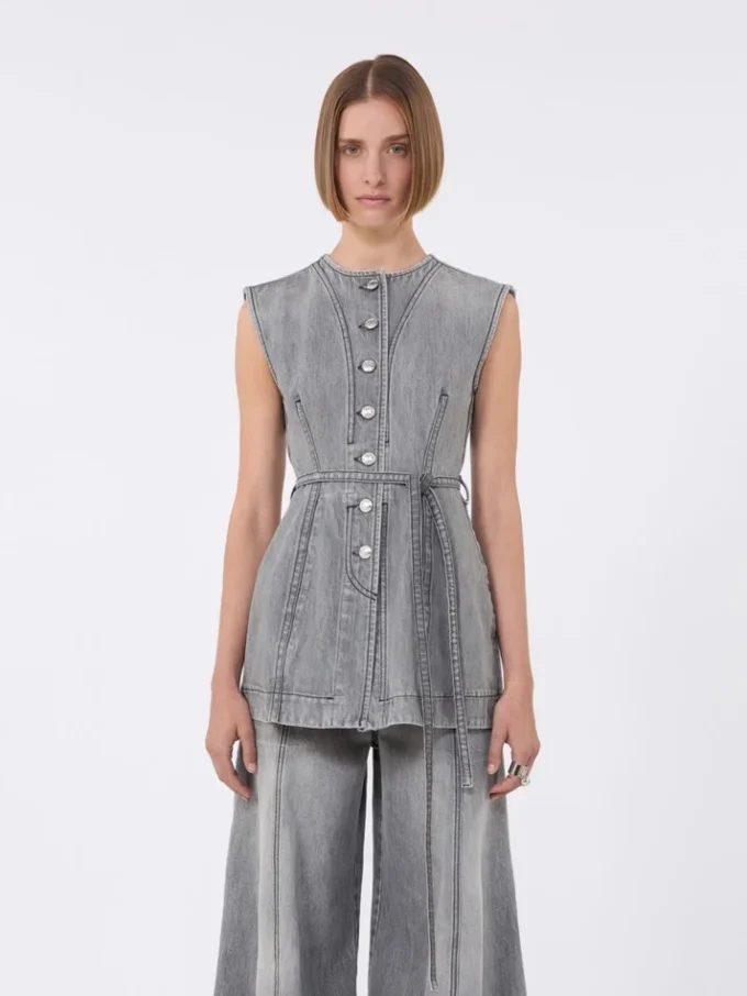 Haut sans manches en denim ajusté, noir Haut sans manches en denim ajusté, noir
