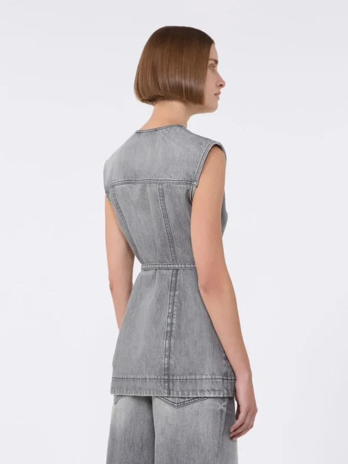 Haut sans manches en denim ajusté, noir Haut sans manches en denim ajusté, noir