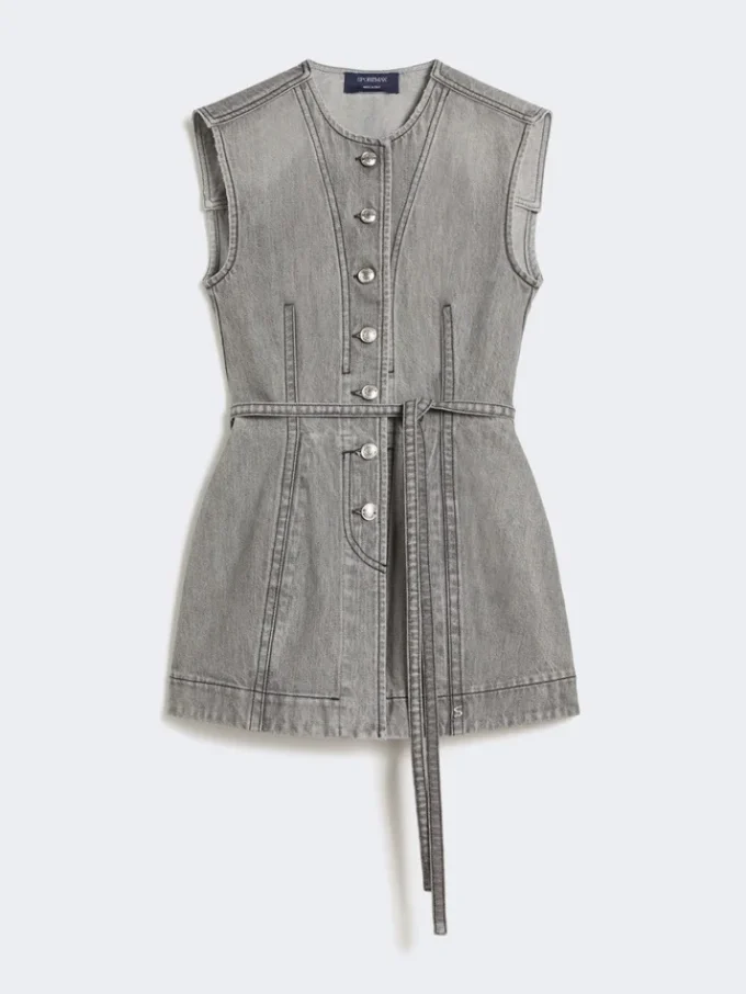 Haut sans manches en denim ajusté, noir Haut sans manches en denim ajusté, noir