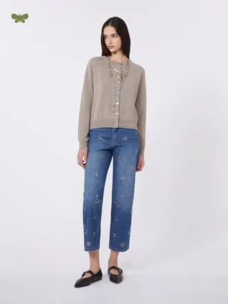 Jean en denim brodé, bleu marine
