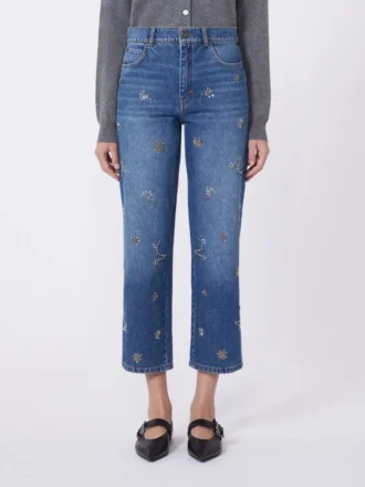 Jean en denim brodé, bleu marine