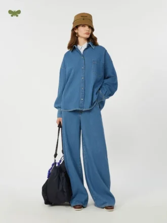 Jean en denim de coton doux, bleu marine