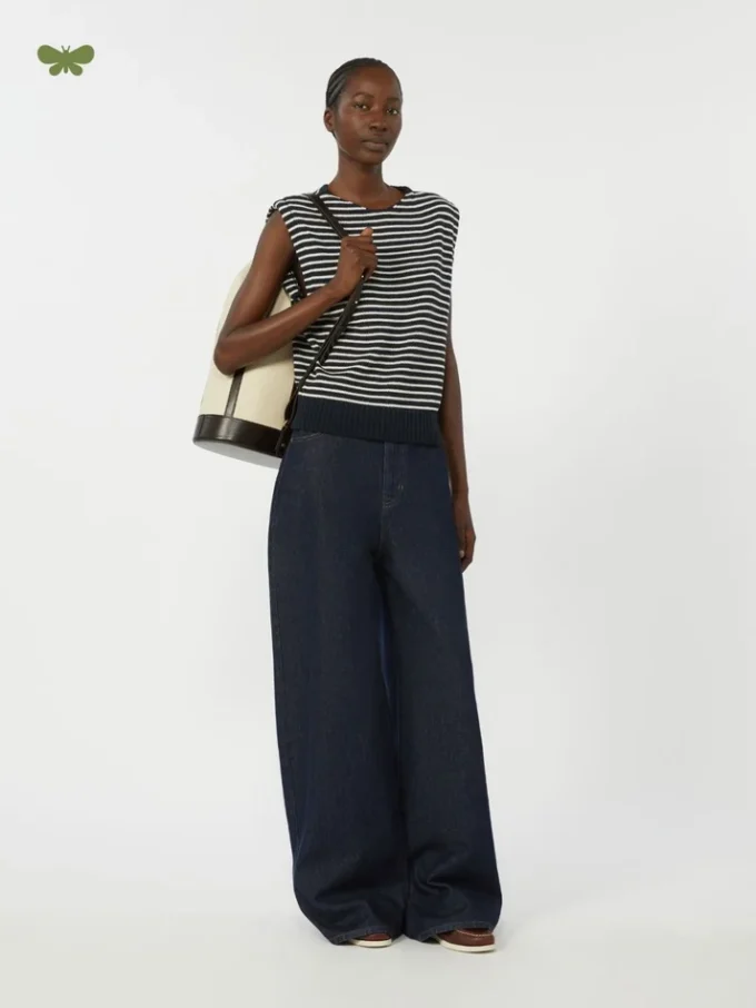Jean en denim de coton à jambes larges, bleu marine Jean en denim de coton à jambes larges, bleu marine