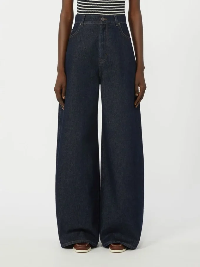 Jean en denim de coton à jambes larges, bleu marine Jean en denim de coton à jambes larges, bleu marine