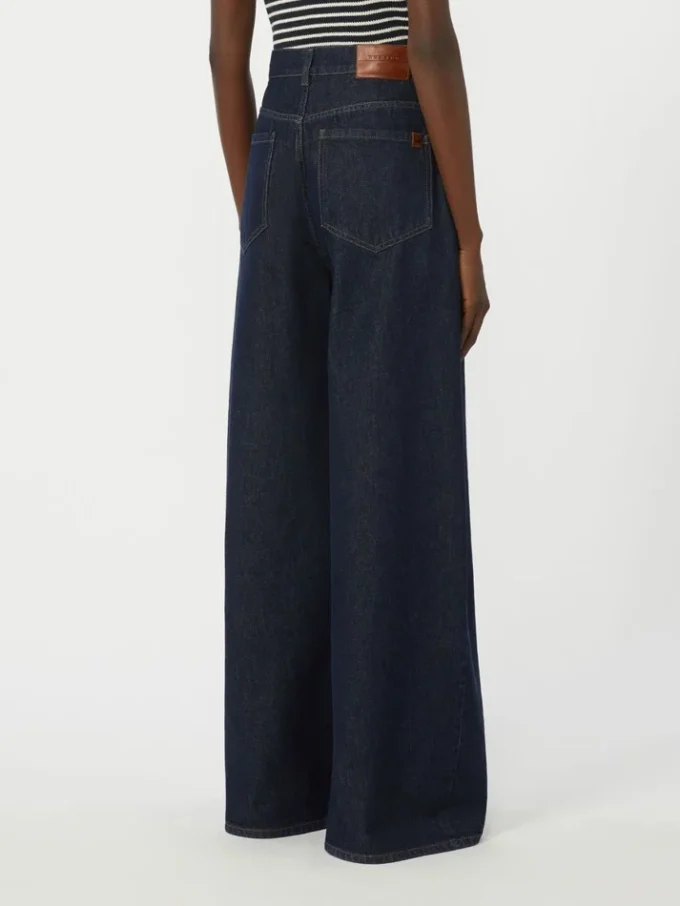 Jean en denim de coton à jambes larges, bleu marine Jean en denim de coton à jambes larges, bleu marine
