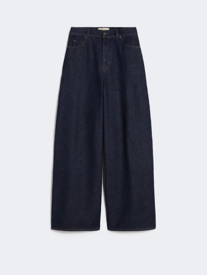 Jean en denim de coton à jambes larges, bleu marine Jean en denim de coton à jambes larges, bleu marine