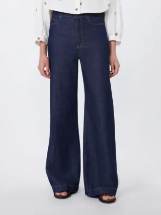 Jean en lin et coton, bleu marine