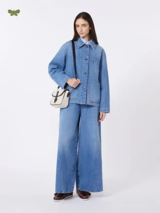 Jean large en denim de coton, bleu marine