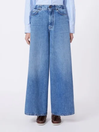 Jean large en denim de coton, bleu marine