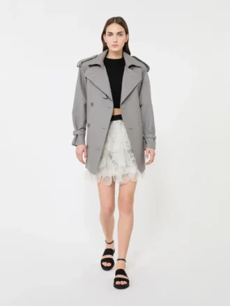 Jupe courte à pétales en organza imprimé, gris perle