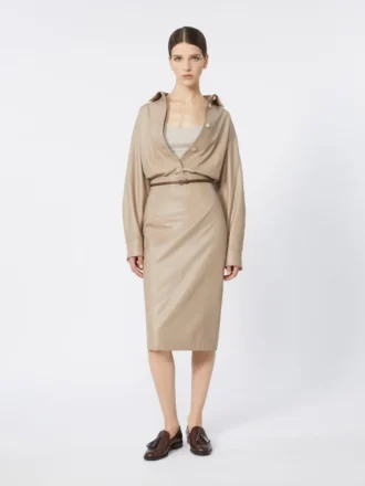 Jupe crayon en cuir nappa, couleur sable