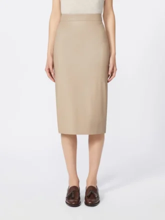 Jupe crayon en cuir nappa, couleur sable