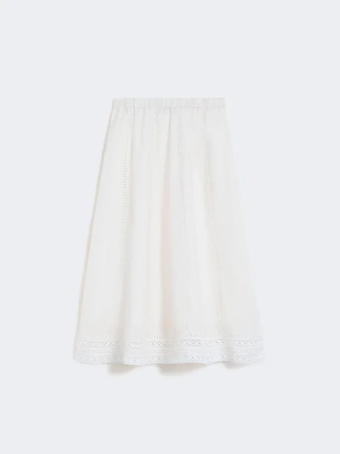 Jupe en lin avec broderie ajourée, écru Jupe en lin avec broderie ajourée, écru
