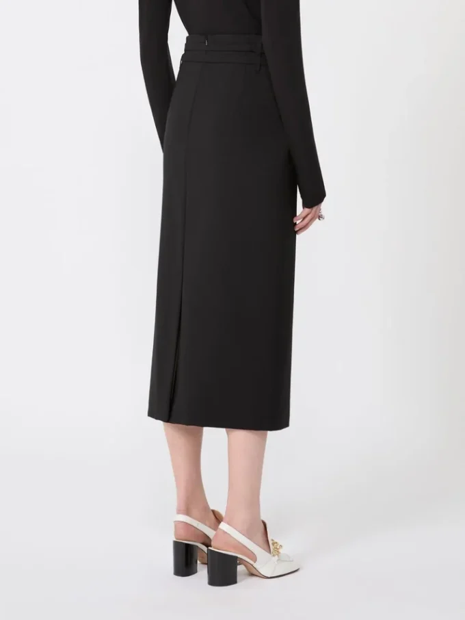 Jupe longue en laine avec ceinture, noire Jupe longue en laine avec ceinture, noire