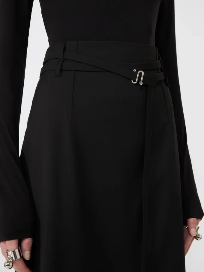Jupe longue en laine avec ceinture, noire Jupe longue en laine avec ceinture, noire