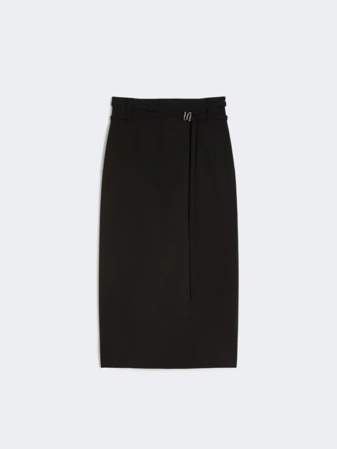 Jupe longue en laine avec ceinture, noire Jupe longue en laine avec ceinture, noire