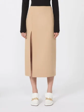 Jupe longue en laine Double Face, couleur caramel