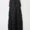Jupe longue à pétales en organza de soie, noir Jupe longue à pétales en organza de soie, noir