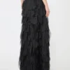 Jupe longue à pétales en organza de soie, noir Jupe longue à pétales en organza de soie, noir
