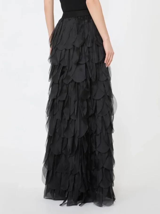 Jupe longue à pétales en organza de soie, noir Jupe longue à pétales en organza de soie, noir
