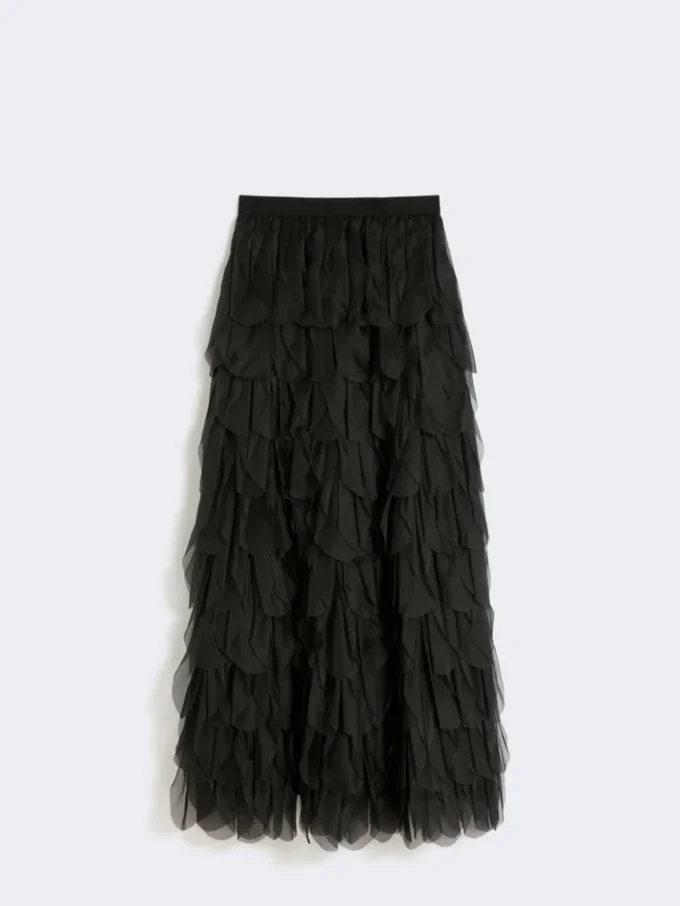 Jupe longue à pétales en organza de soie, noir Jupe longue à pétales en organza de soie, noir