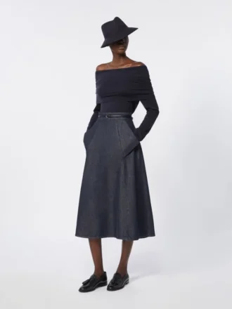 Jupe midi en coton effet denim, bleu nuit