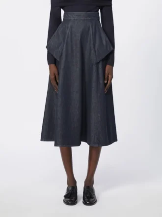 Jupe midi en coton effet denim, bleu nuit