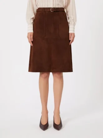 Jupe midi en daim, chocolat