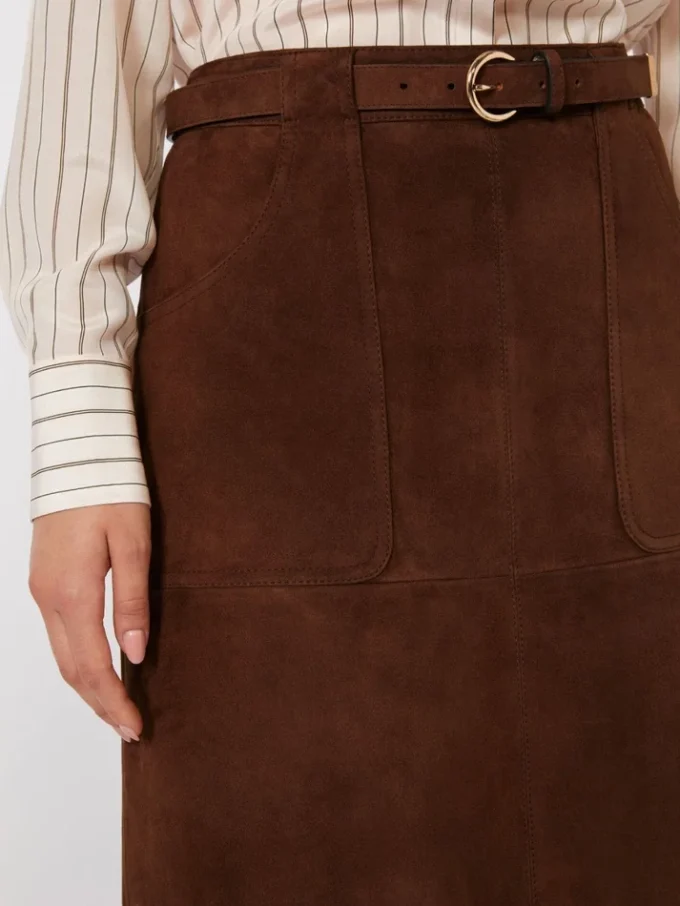 Jupe midi en daim, chocolat Jupe midi en daim, chocolat