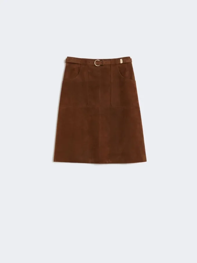Jupe midi en daim, chocolat Jupe midi en daim, chocolat