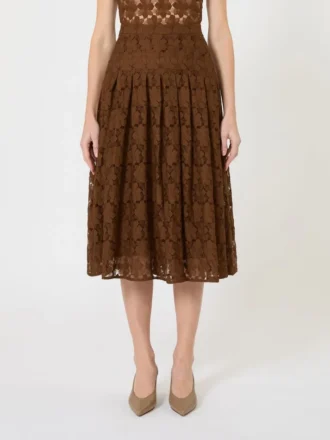Jupe midi en dentelle, couleur chocolat