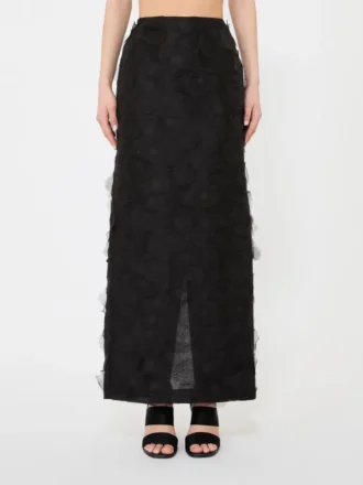 Jupe midi en jacquard de soie, noire