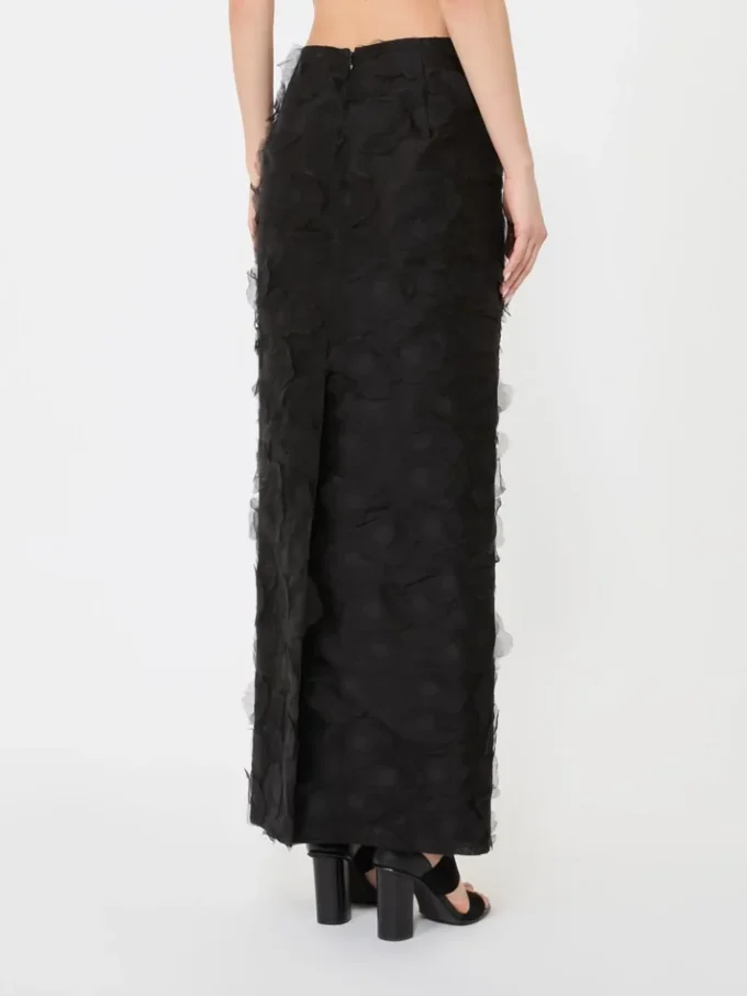 Jupe midi en jacquard de soie, noire Jupe midi en jacquard de soie, noire