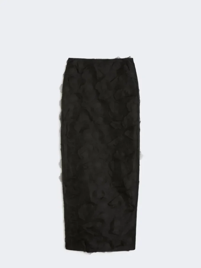 Jupe midi en jacquard de soie, noire Jupe midi en jacquard de soie, noire