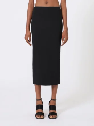Jupe midi en jersey crêpe compact, noir