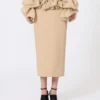 Jupe midi en jersey de viscose à volants, couleur camel Jupe midi en jersey de viscose à volants, couleur camel
