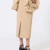 Jupe midi en jersey de viscose à volants, couleur camel Jupe midi en jersey de viscose à volants, couleur camel