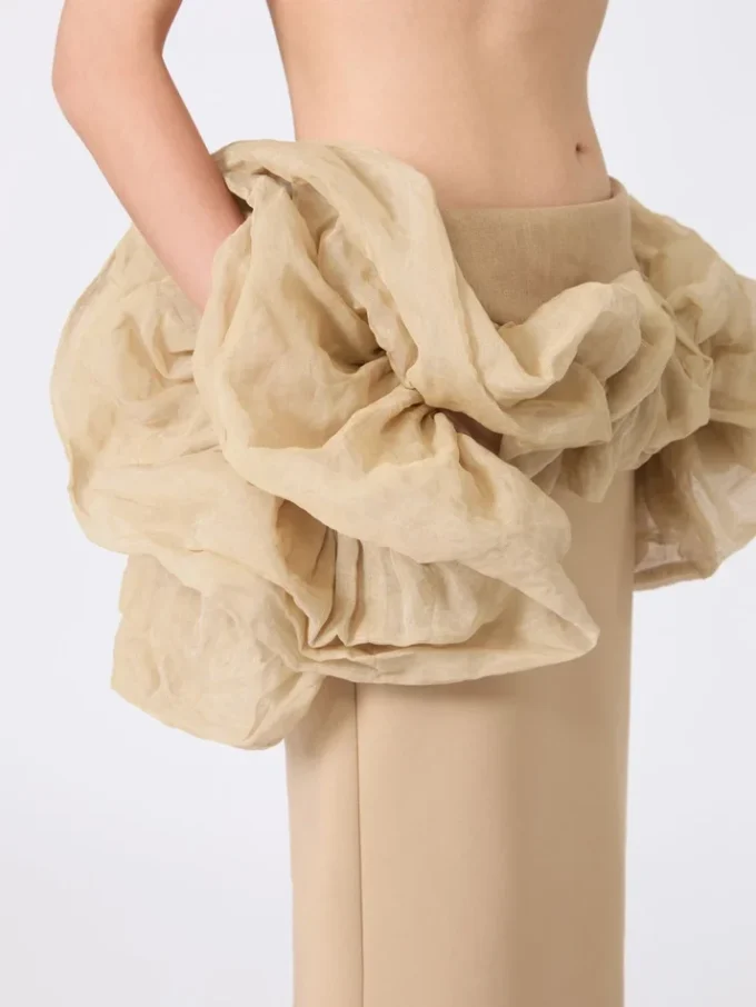 Jupe midi en jersey de viscose à volants, couleur camel Jupe midi en jersey de viscose à volants, couleur camel